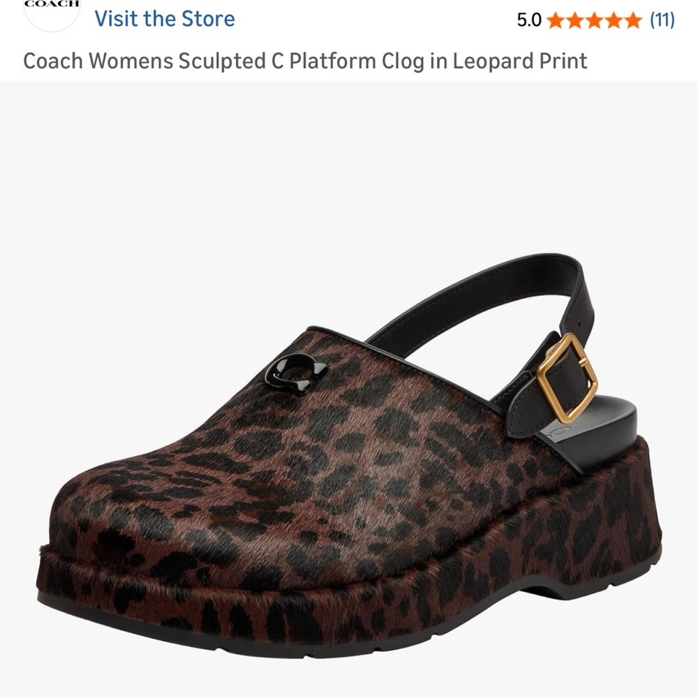 Coach Leopard Print Fur Clogs in Brown and Black - Picture 7 of 7